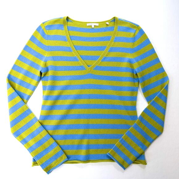 Vince. Sweaters - VINCE 100% Cashmere Sweater Womens Large Blue Green Striped V-Neck Luxury Knit